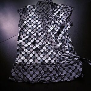BCBGMaxAzria Sheer Silk Blend Polka Dot Blouse small summer office black neutral